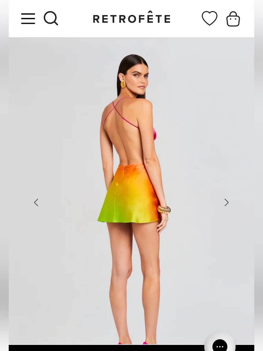 JOSEFINE SILK DRESS Pink Lime Ombre Retrofete silk mini slip dress backless - Picture 3 of 16